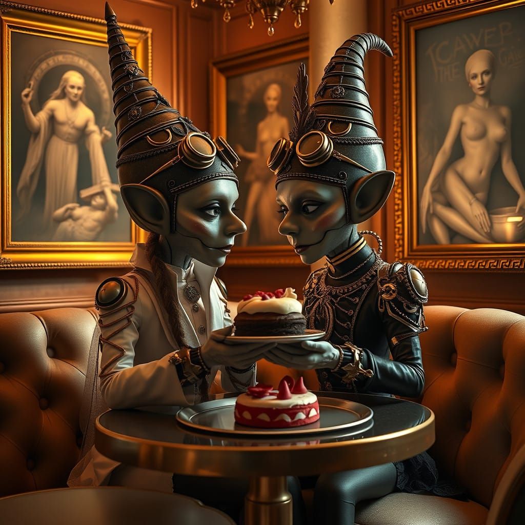 Gnome Couple Basks in Intimate Nightlife Scene with Futurist...