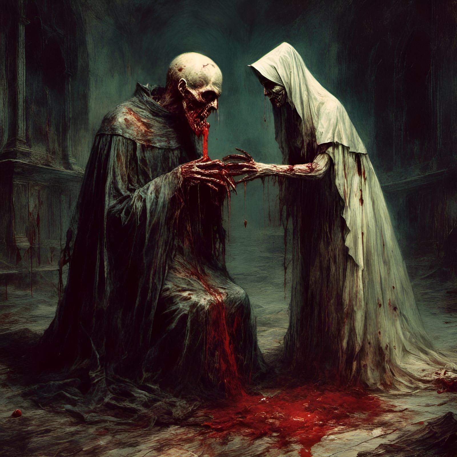 Zombie Pope's Kiss: A Macabre Convent Scene