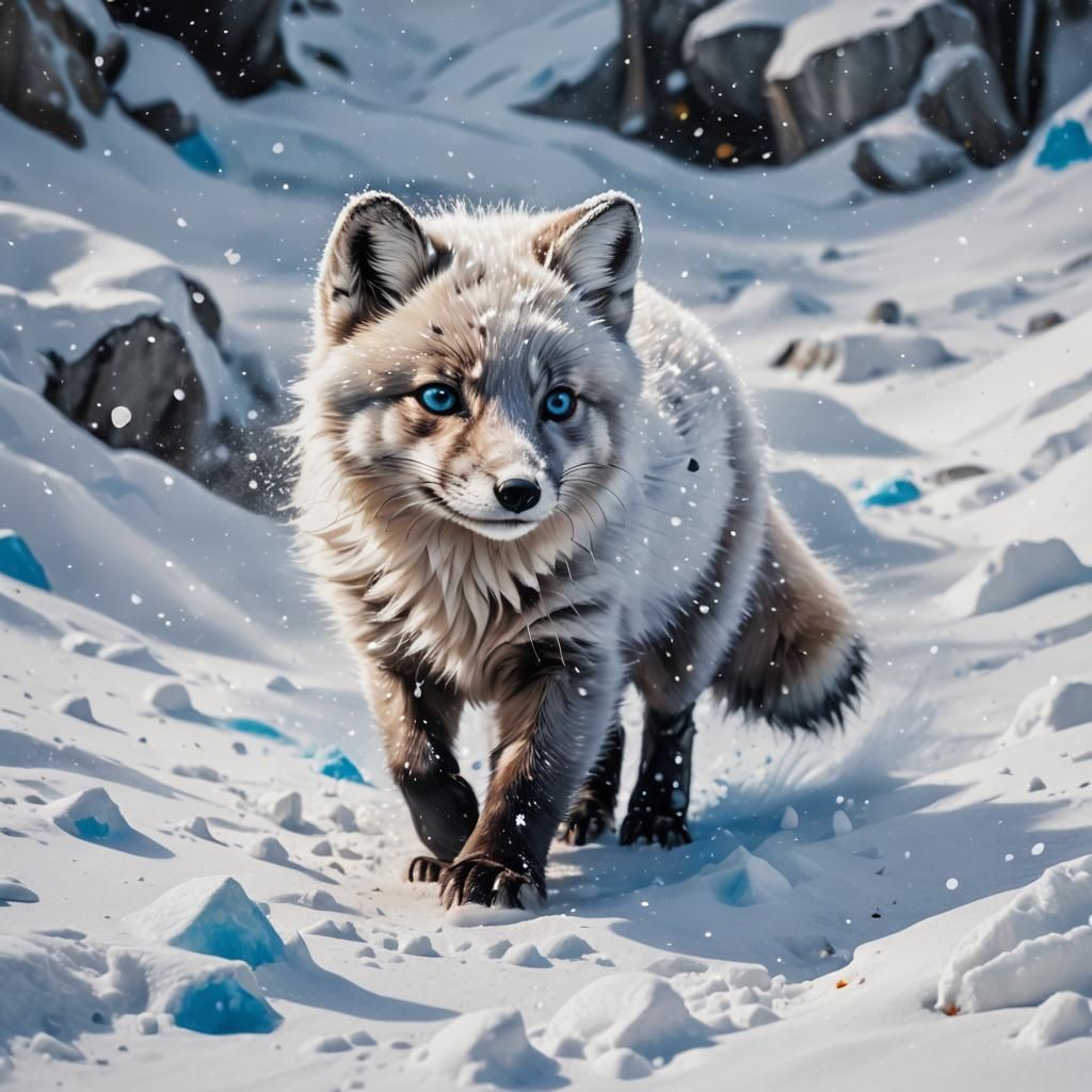 Arctic Fox Cub in Snow, Graffiti Street Art
