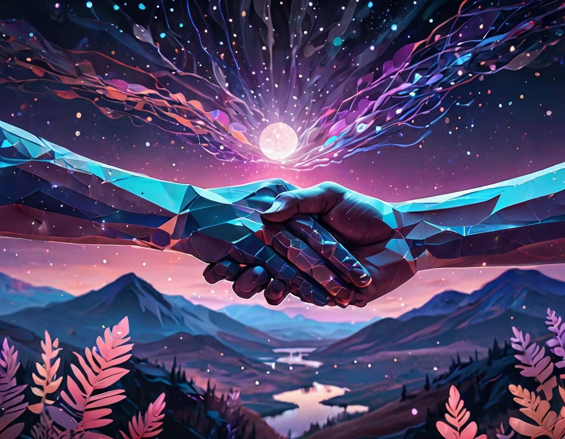 Dreamy Low-Poly Art of Entwined Hands
