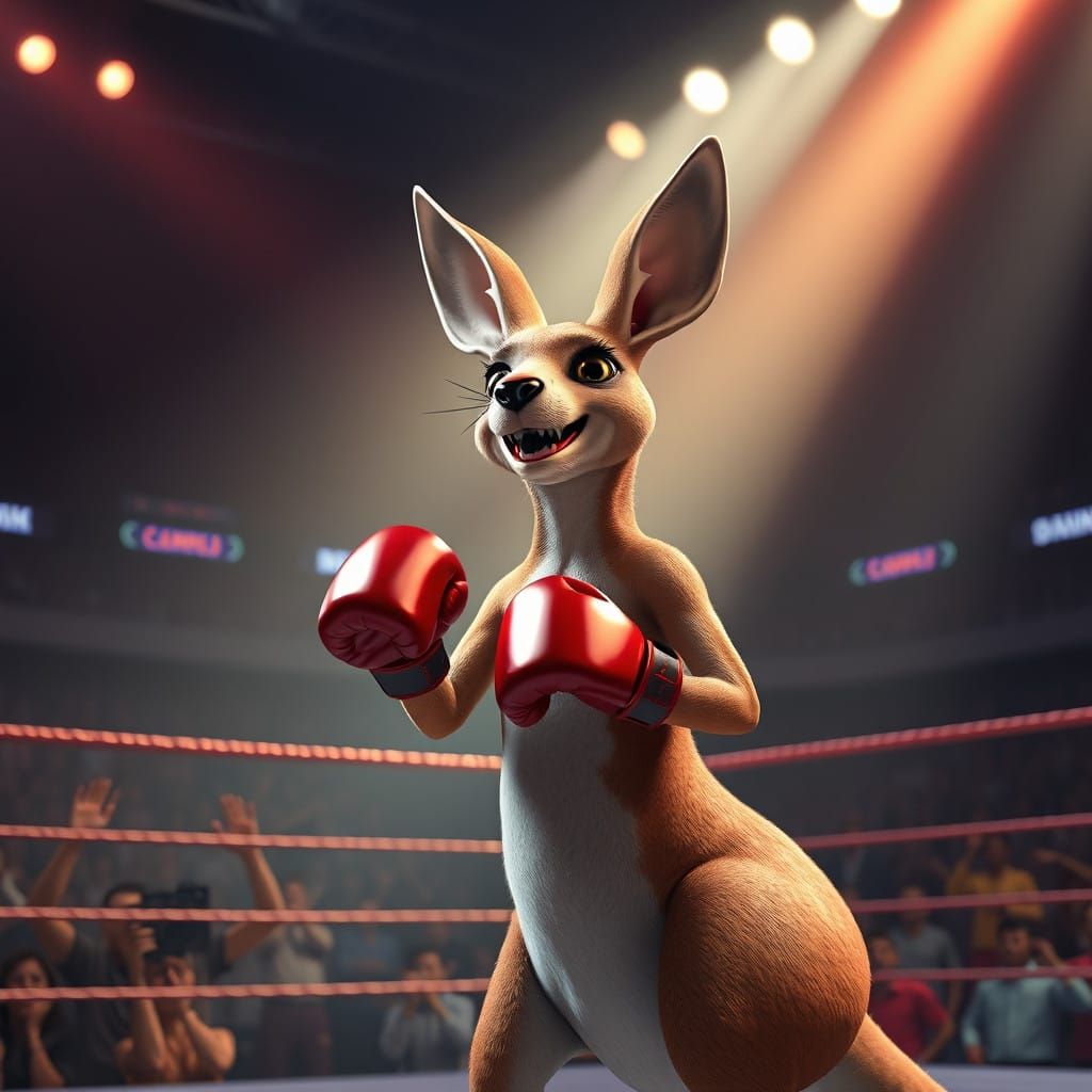 Victorious Female Kangaroo Wrestler in Anime-Style 8K Art