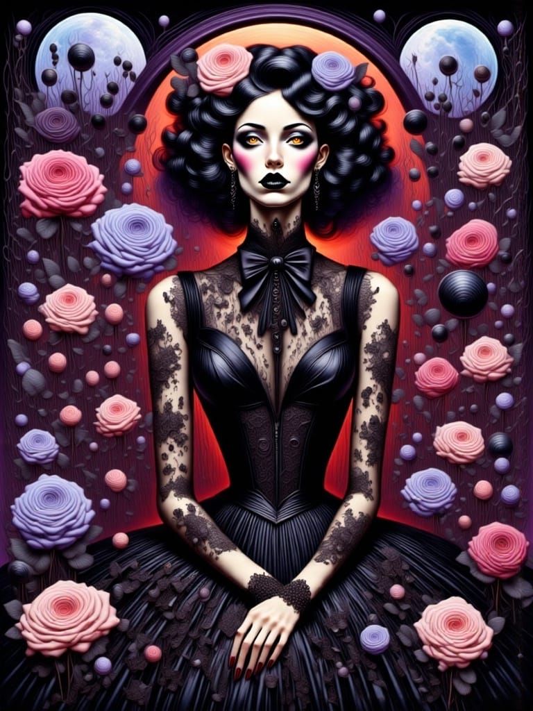 Gothic Woman Portrait in Retro Gustav Klimt Style