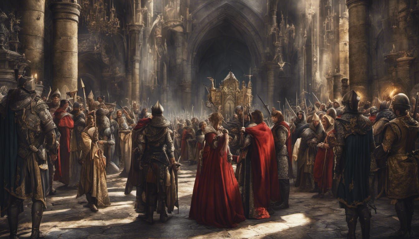 Medieval Queen Hailed in Grand Hall: Fantasy Art