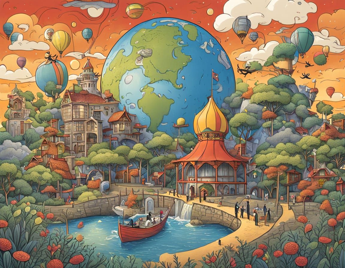 Surreal Cityscape in a Psychedelic Dreamscape