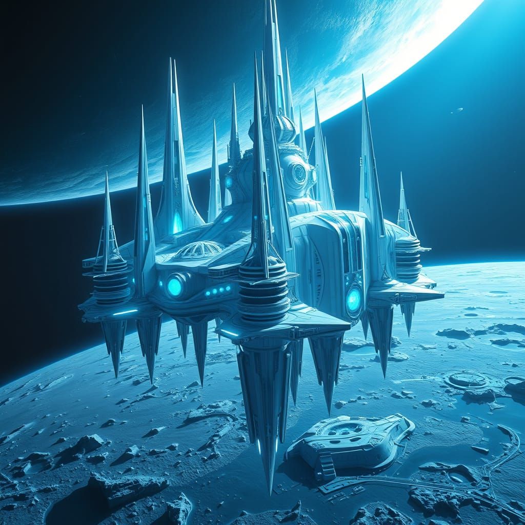 Futuristic Celestial Fortress in Lunar Orbit