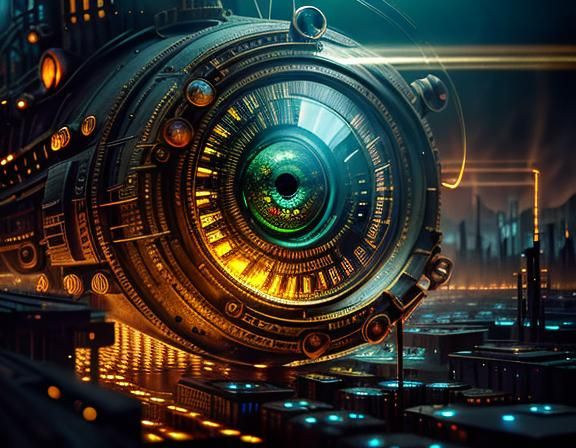 Steampunk Neon Eye with Circuit Board Details