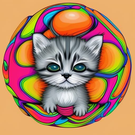 a cute tiny kitten playing with a ball of yarn