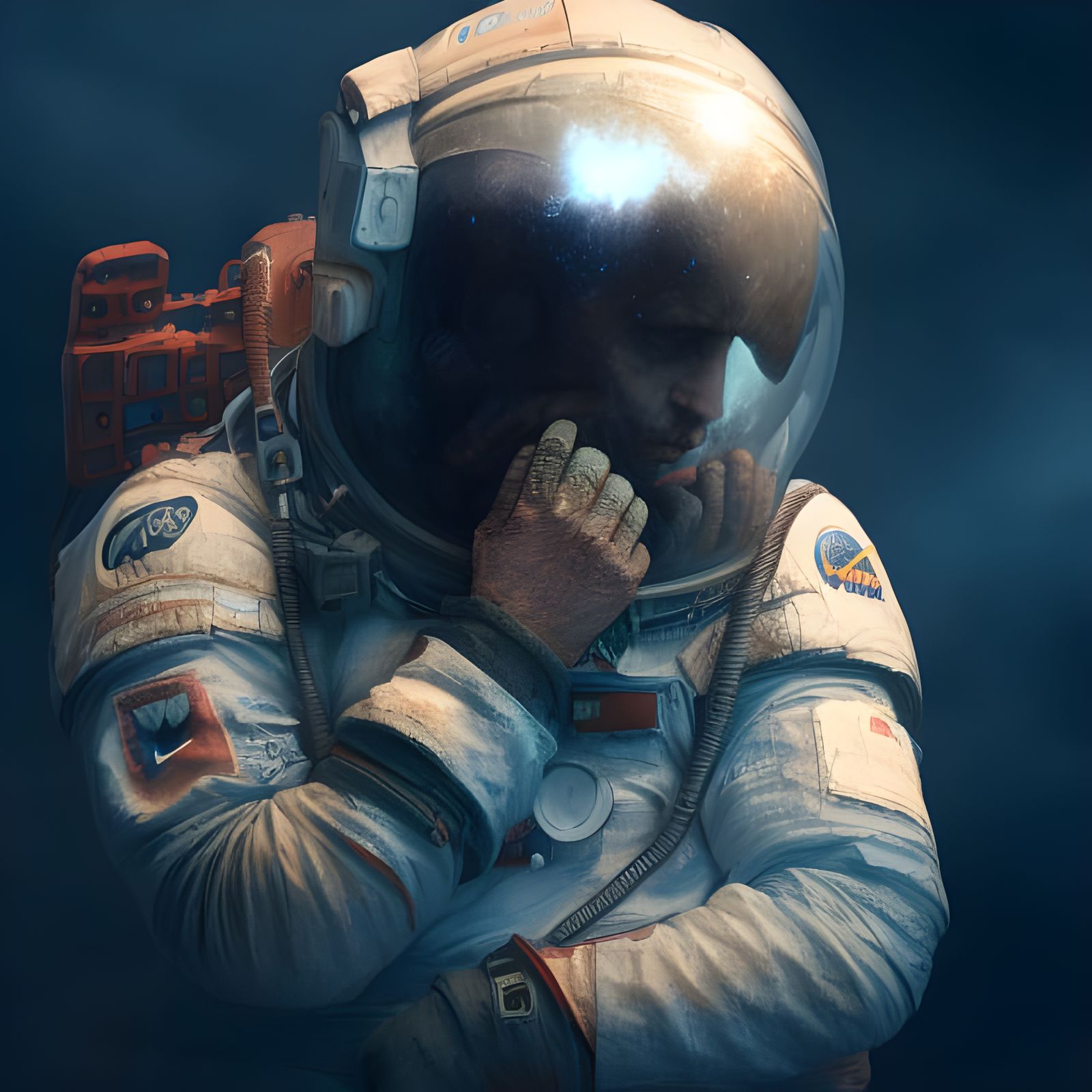 Anxious Astronaut Prepares for Takeoff: Detailed Digital Art