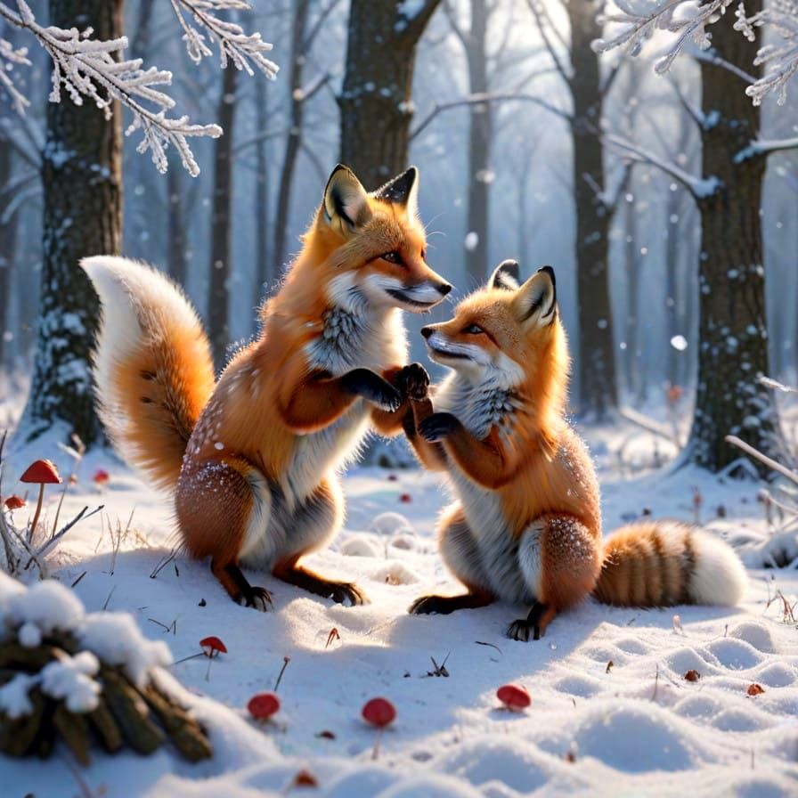 Foxes in Winter Wonderland Scene