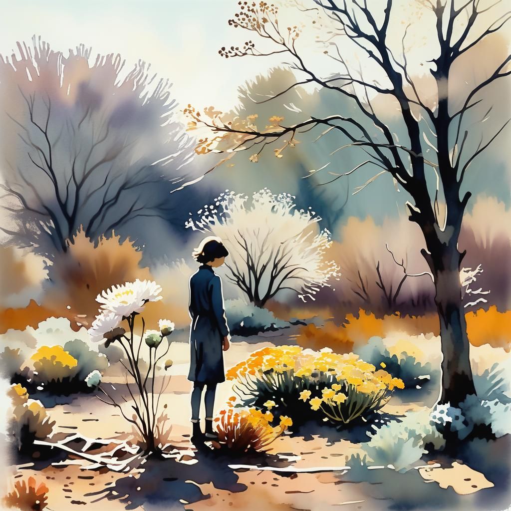 Melancholy Figure in Withered Garden as Fauvist Painting