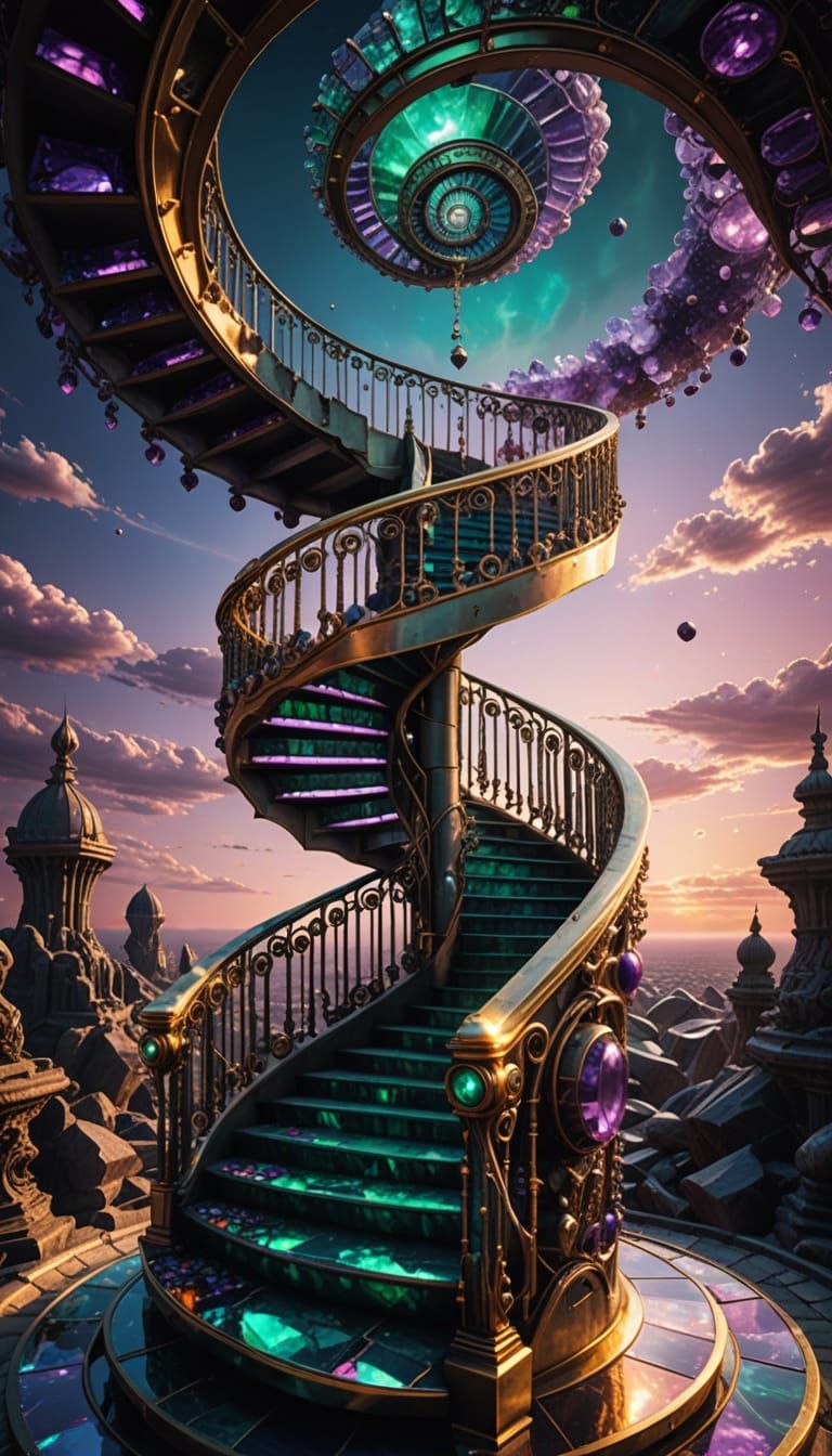 Gemstone Staircase Ascends in Surreal H.R. Giger Style