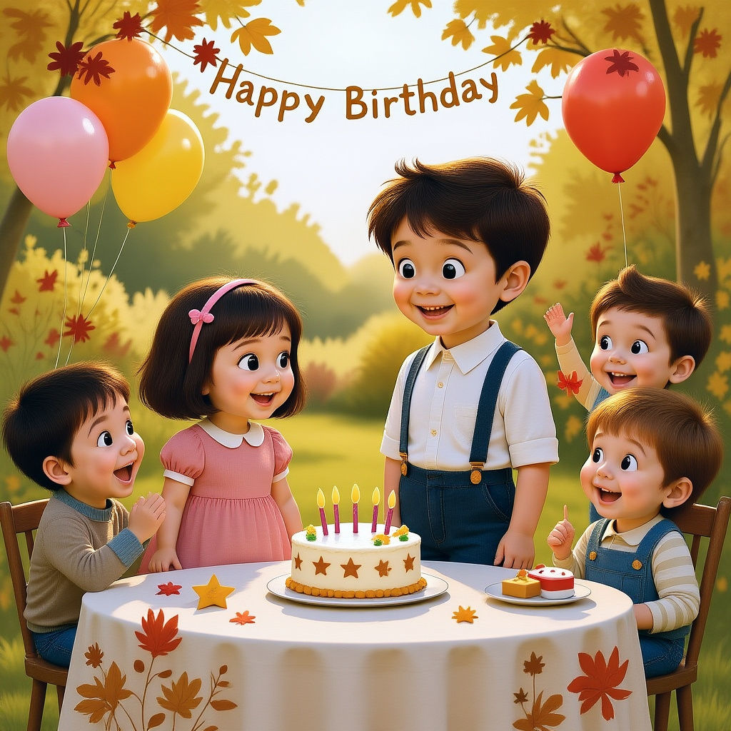 Birthday Party in Sunny Autumn Garden Illustration