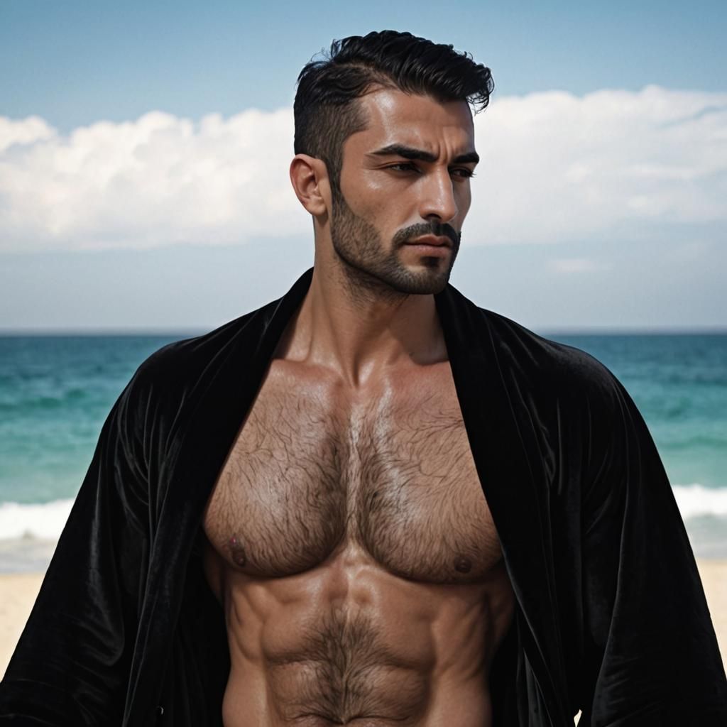 Hirsute Man in Black Velvet Bathrobe, Neo-Impressionist Styl...