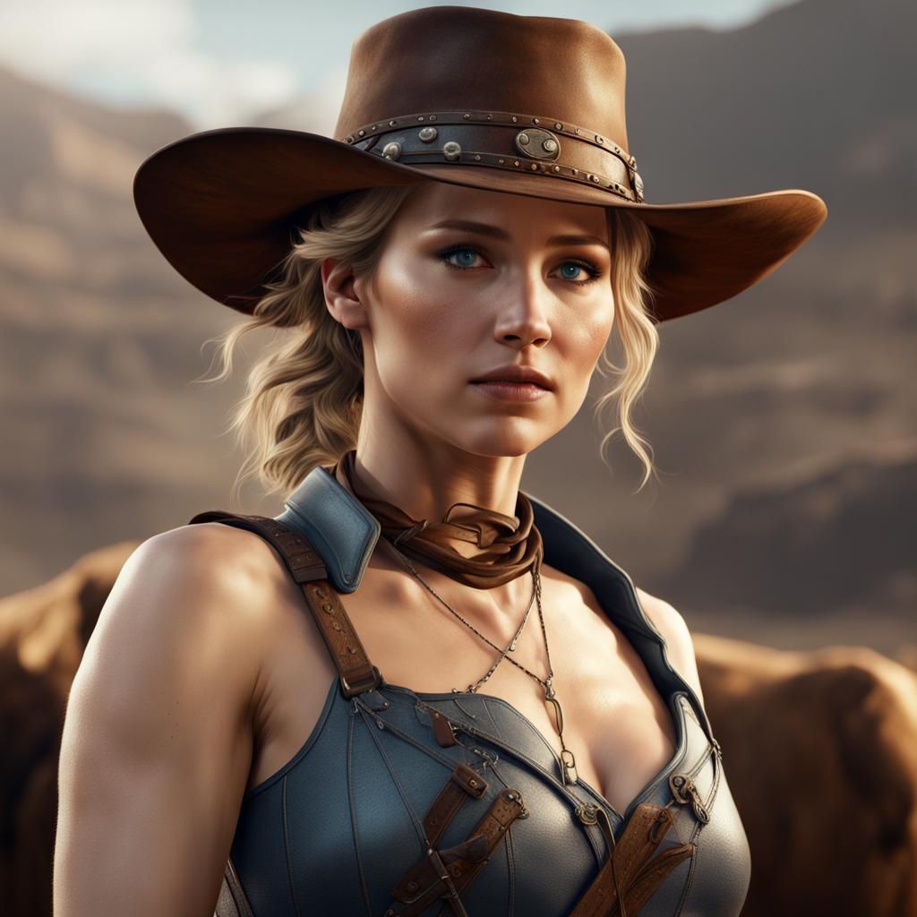 Jennifer Lawrence as Cowgirl: Detailed Matte Painting