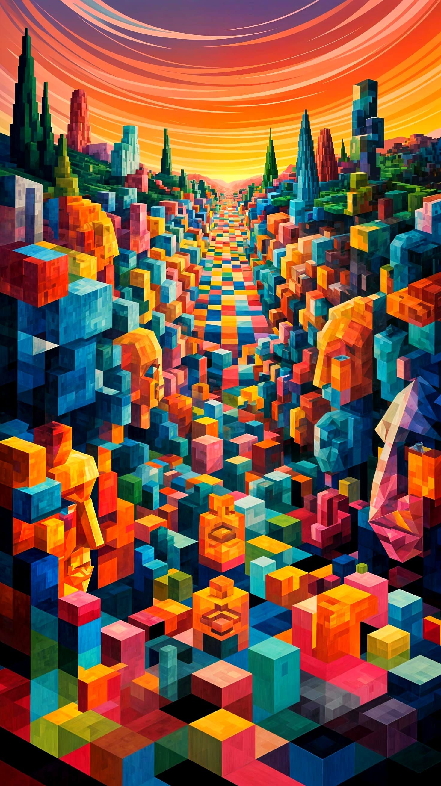 Vibrant Cubist Dreamscape with Surrealist Energy