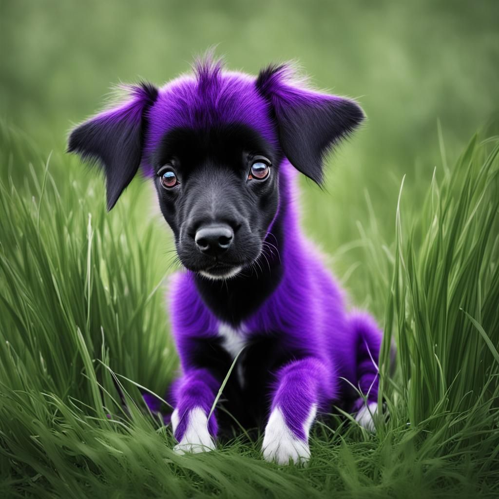 Purple Foal with Large Eyes in Grassy Field