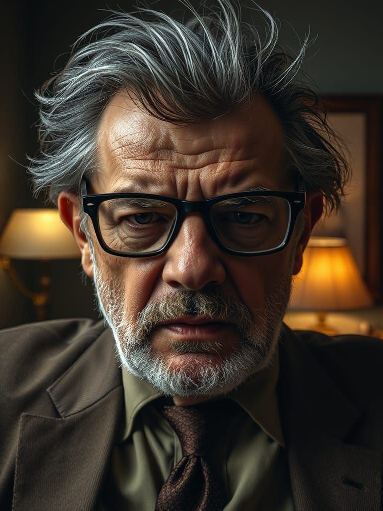 Gritty Elderly Man in Anguished Reflection