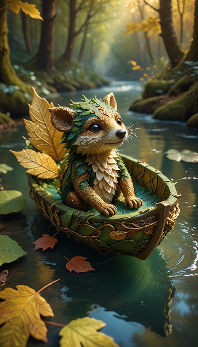 Felted Forest Sprite in Whimsical Leaf Boat