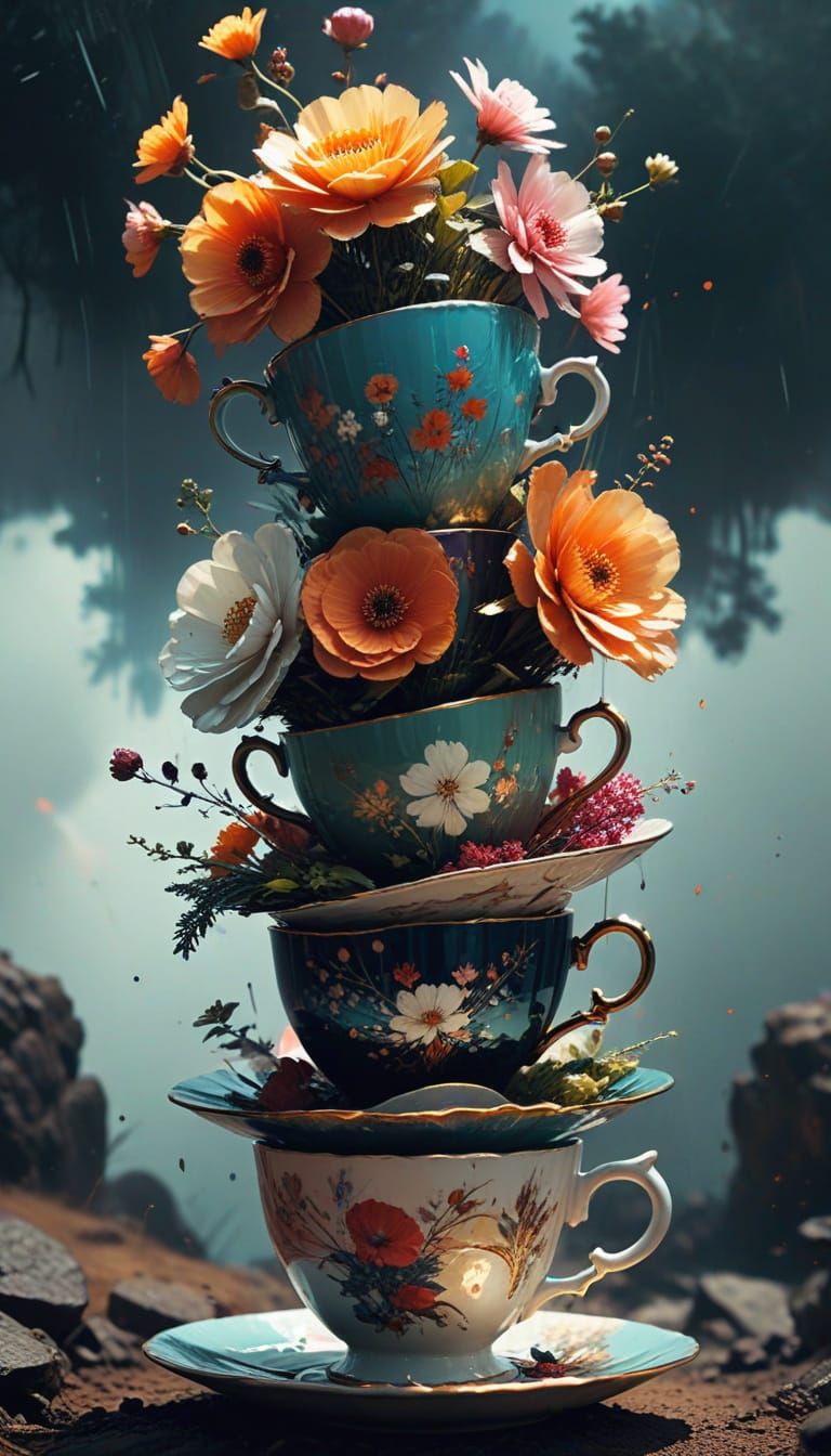 Whimsical Teacup Tower Reaches for the Sky in a Fantastical ...
