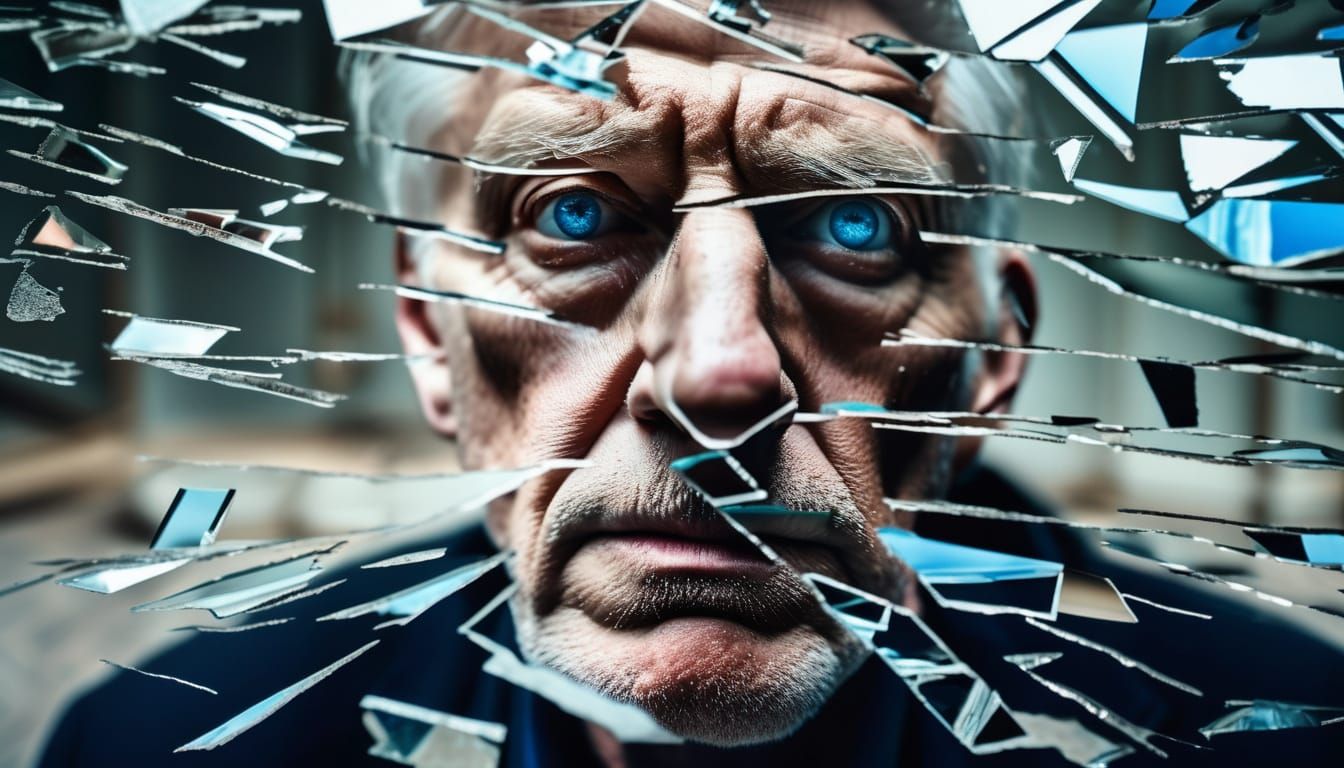 Surreal Broken Mirror Reflecting Hurt: Macro Photography