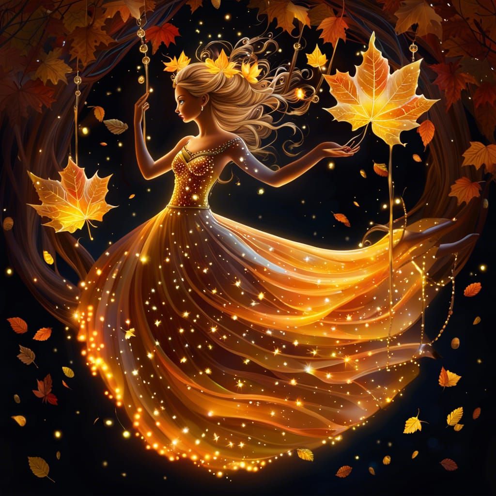 Bioluminescent Autumn Fairy on Star Swing