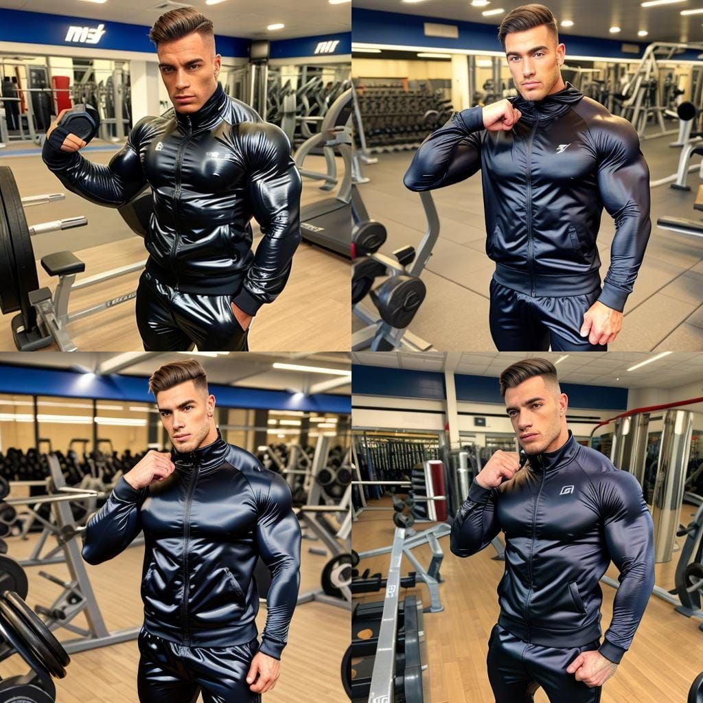 Bodybuilder Teen in Shiny Nylon Tracksuit and Lycra