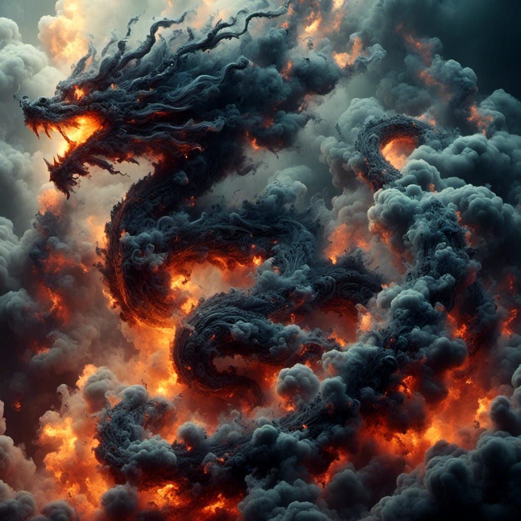 Ash Dragon Descending Through Volcanic Cloud