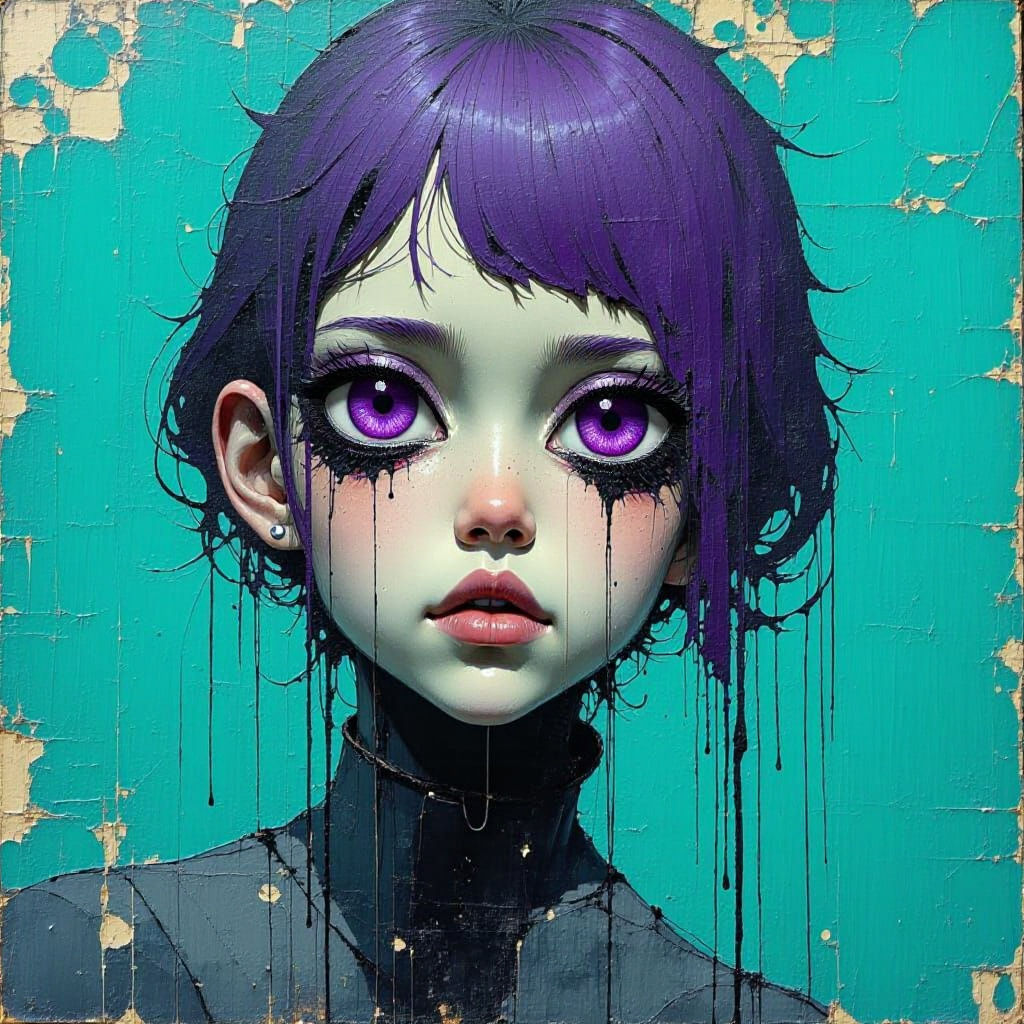 Eerie Turquoise Portrait in Abstract Style