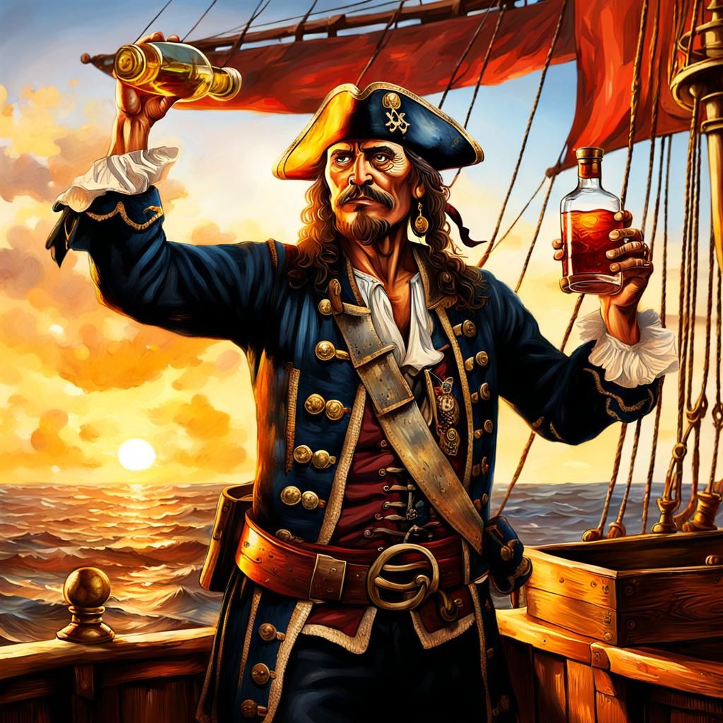 Pirate Captain with Rum: Golden Age Oil Painting