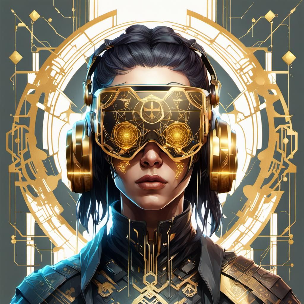 Cyberpunk Woman with VR Headset Portrait