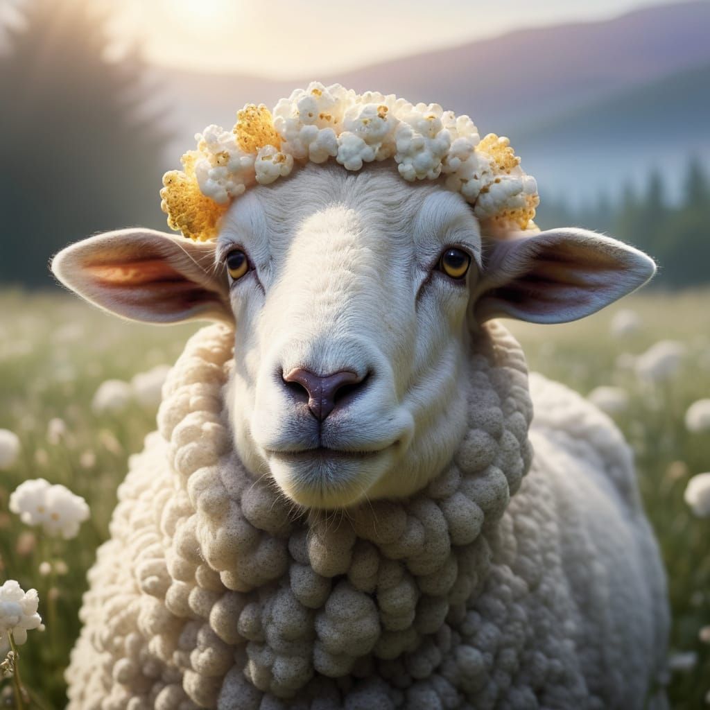 Popcorn Fleece Sheep in Misty Meadow