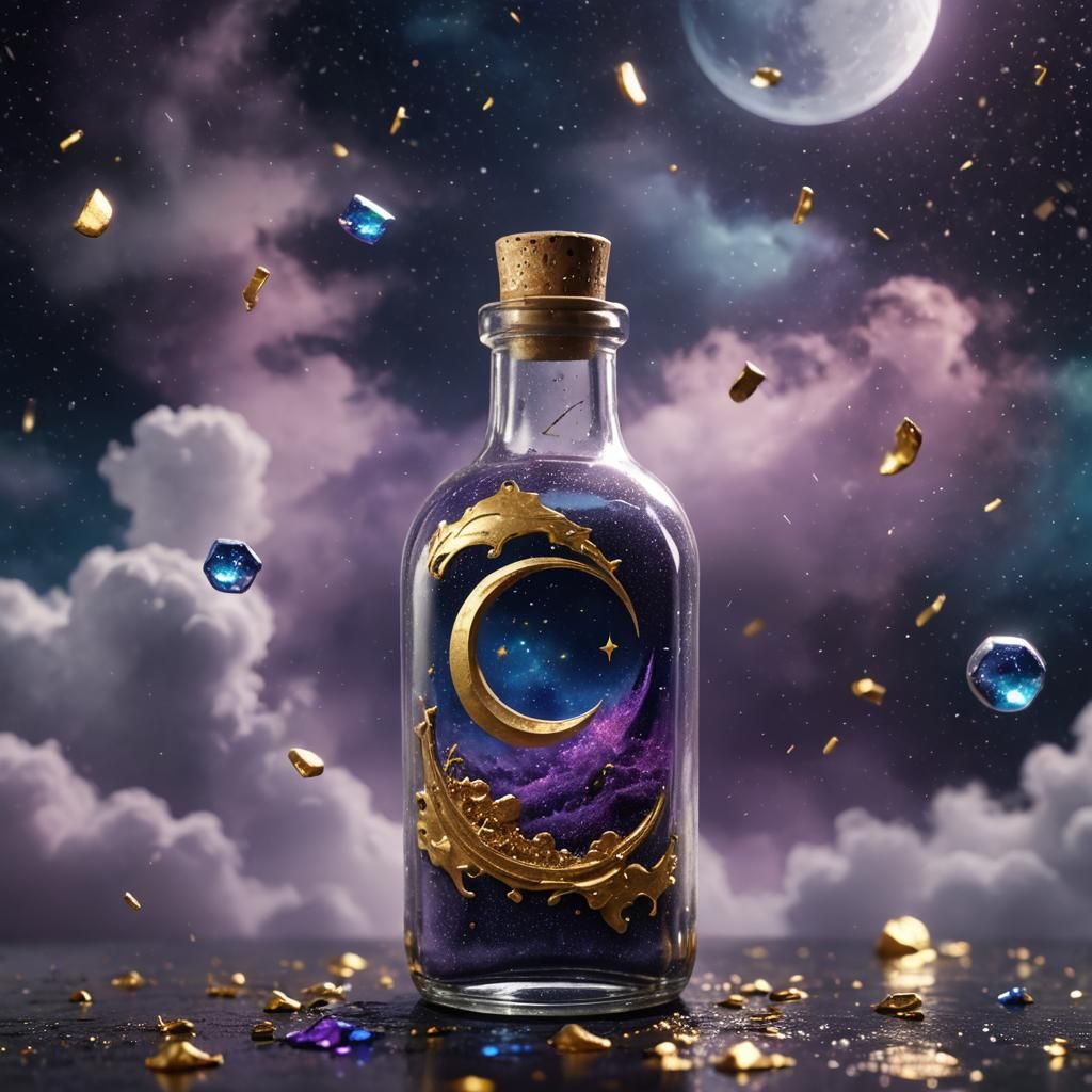 Magical Moon Dust in Glass Bottle: Fantasy Art