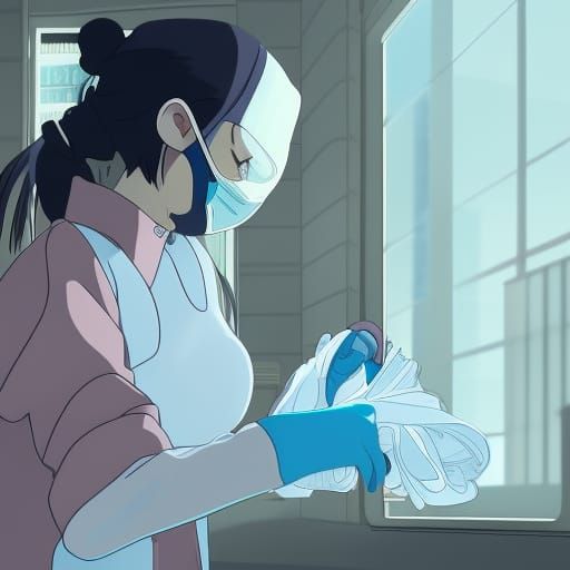 Girl Cleaning: Anime Illustration in Studio Ghibli Style