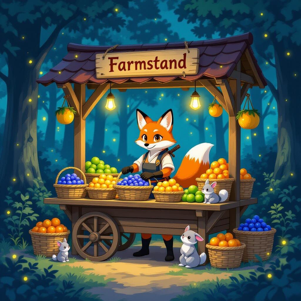 Enchanted Farmstand in Anime Art Style