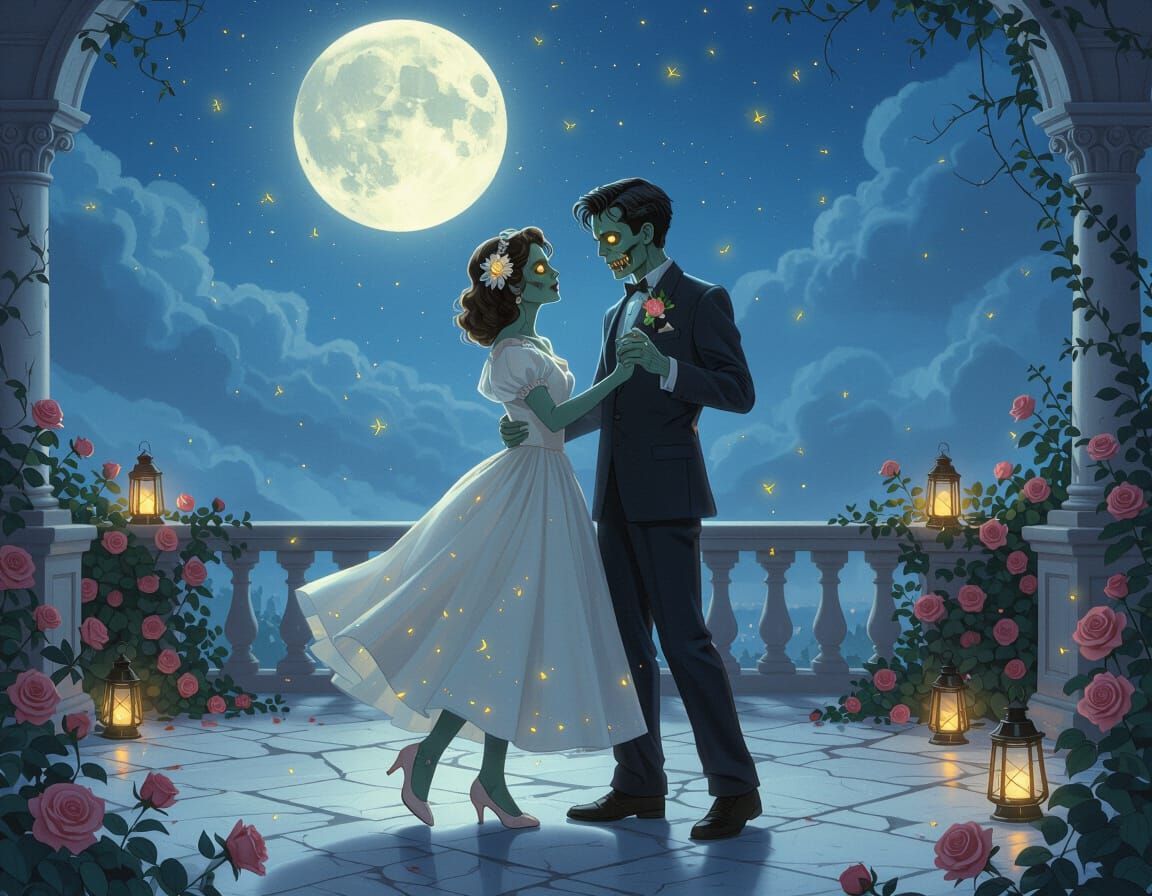 Romantic Zombie Prom Under Full Moon