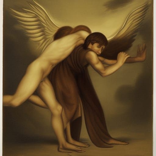 Jacob Wrestling Angel in Dark Night