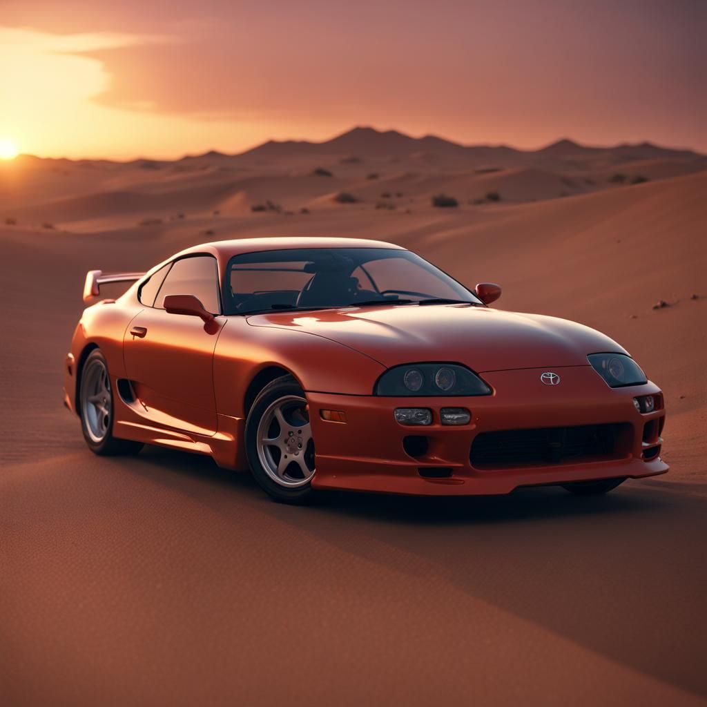 Toyota Supra in Desert Sunset: 3D Game Graphics