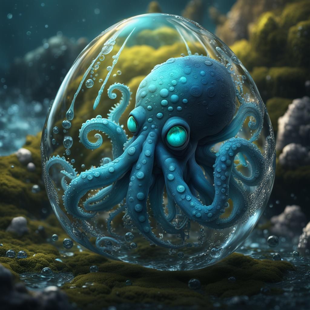 baby kraken  inside a water droplet