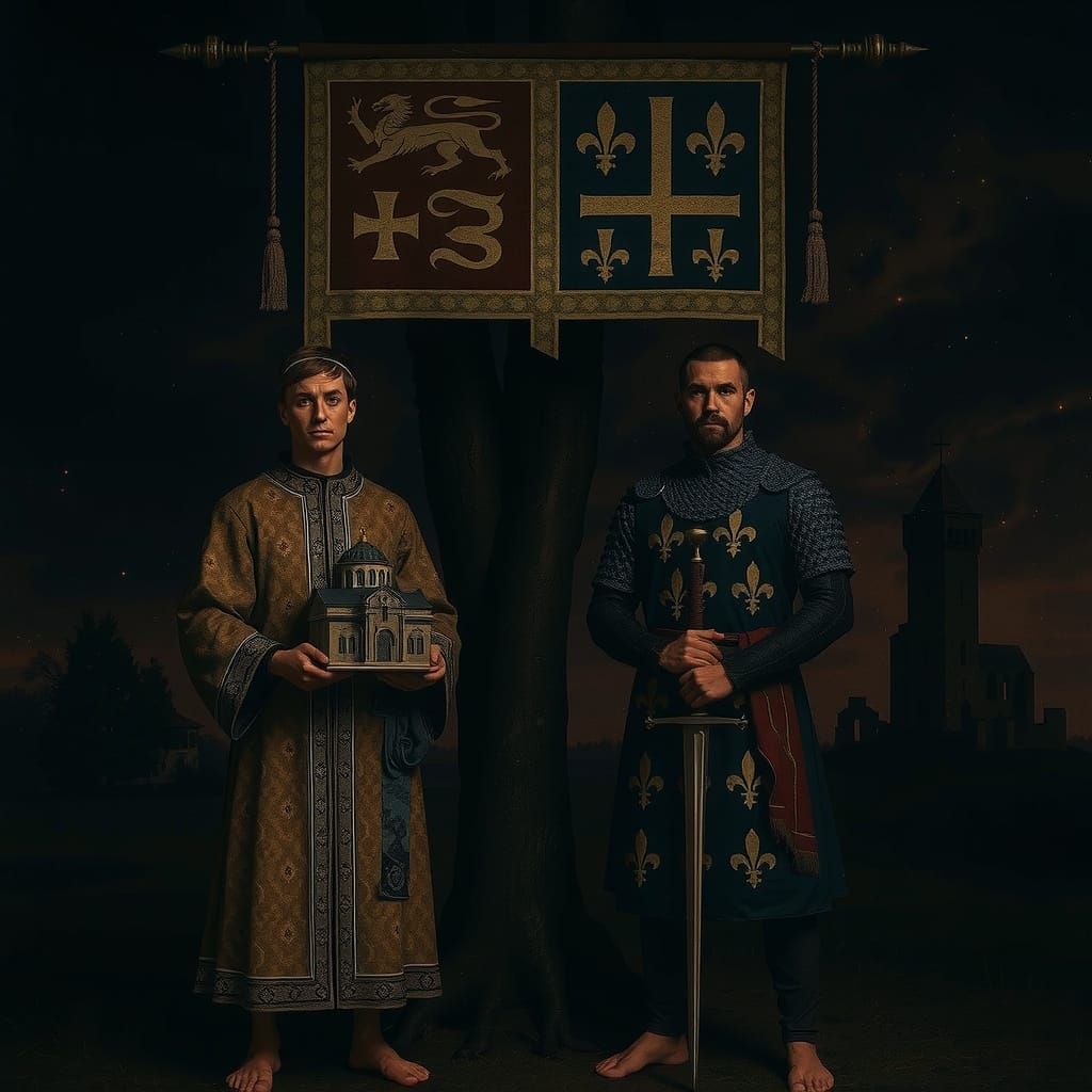 Pre-Raphaelite Knights Under Ancient Pines