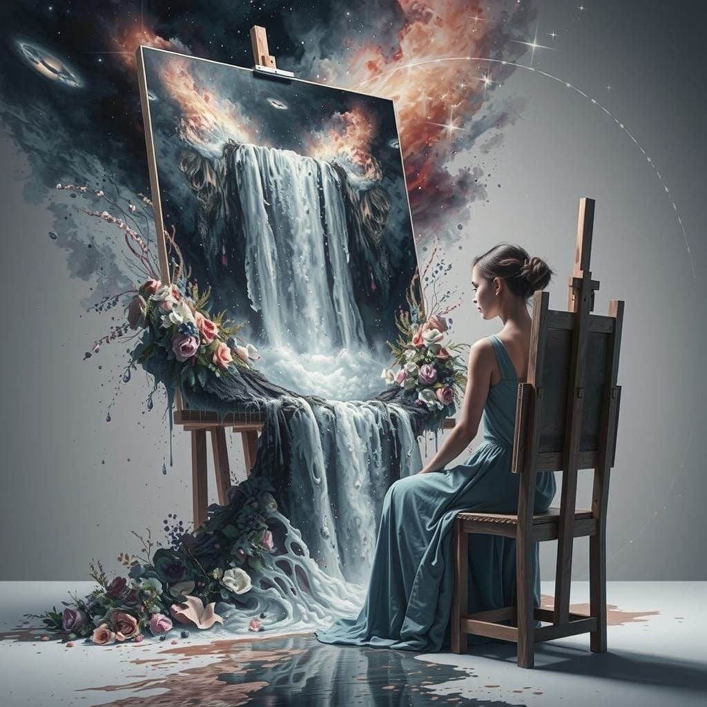 Cosmic Waterfall Painting Erupts in Watercolor Style
