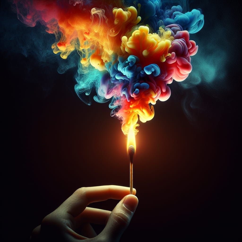 Vibrant Smoke Art: Hand with Lit Match