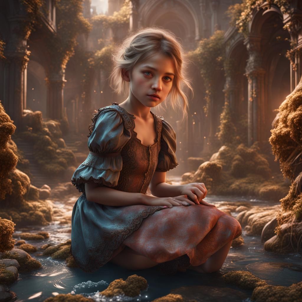 Beautiful Woman Playing With Children: Fantasy Concept Art