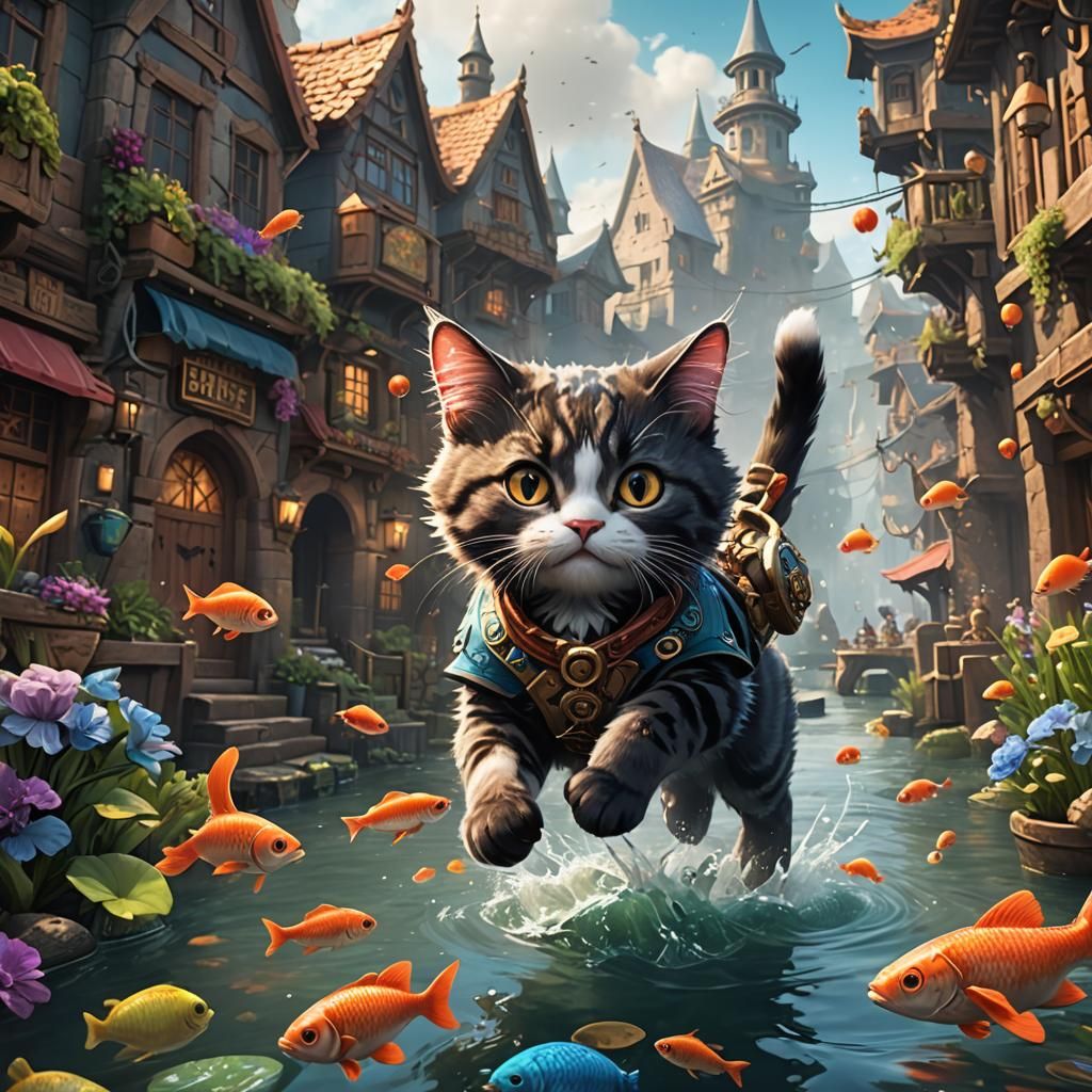 Whimsical Cat Steals Fish, Runs Through Market