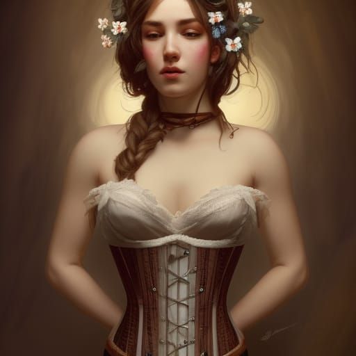 Cute Girl in Corset with Freckles, Detailed Portrait