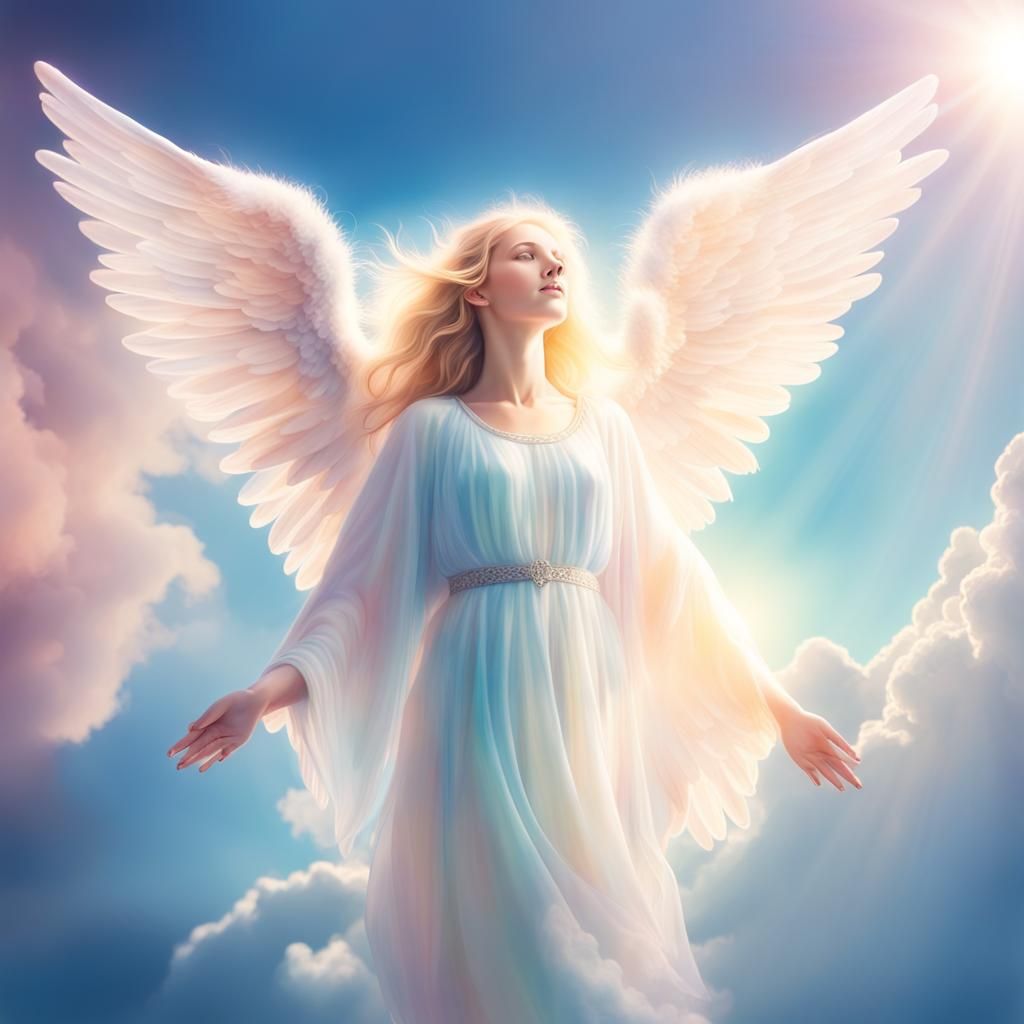 Pastel Angel Spreads Wings Over Blue Earth