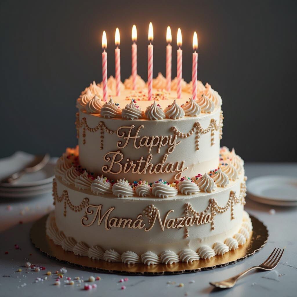Elegant Birthday Cake for Mama Nazaria, Digital Art