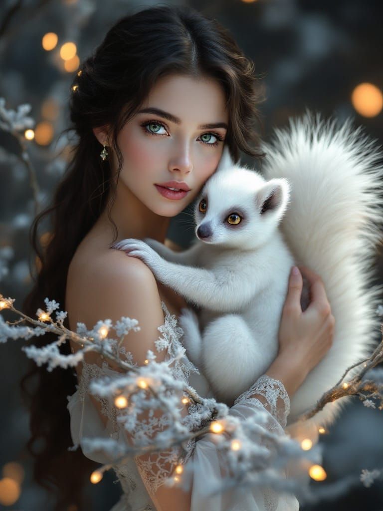 Ethereal Winter Portrait with Majestic White Squirrel