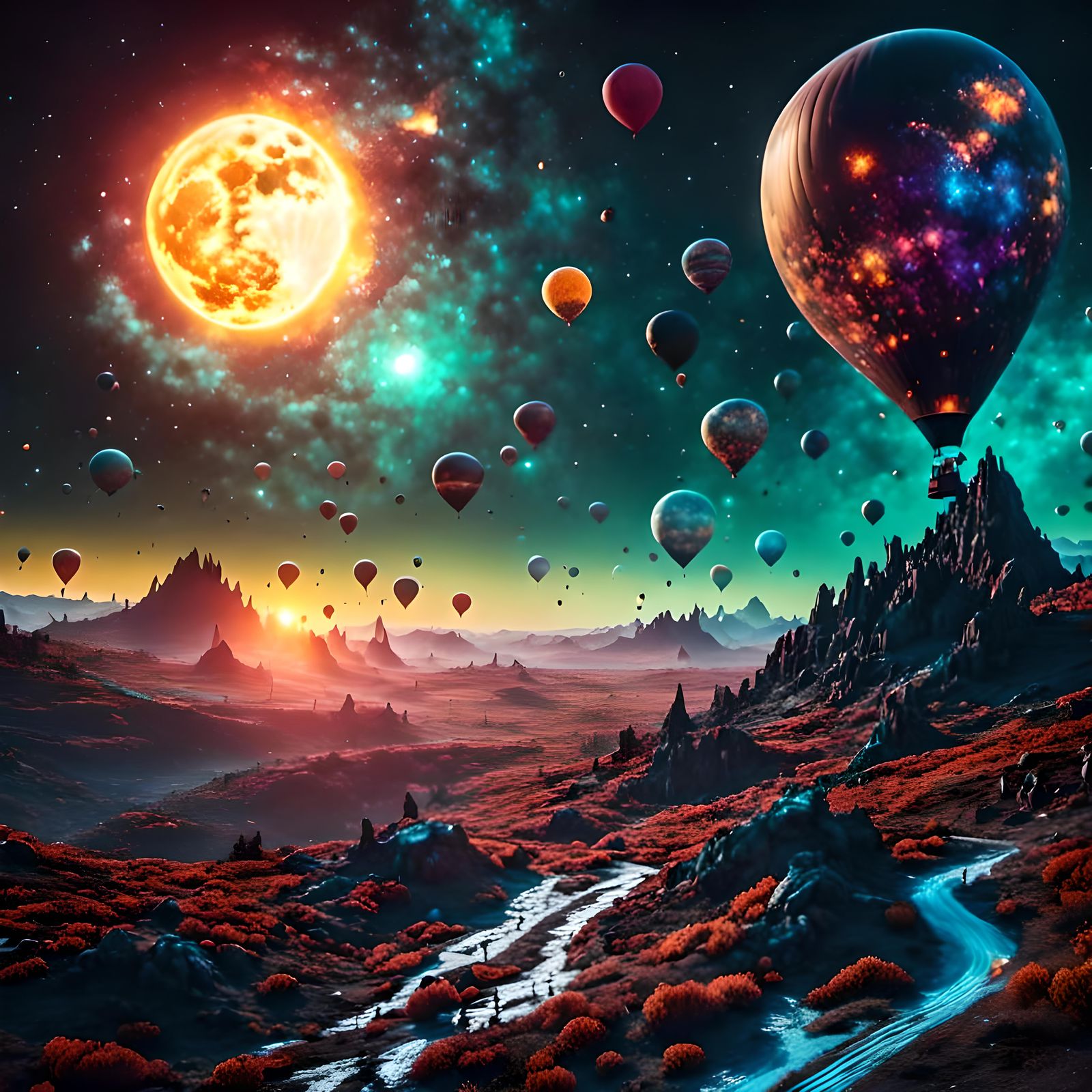 Colorful Solar Flare and Hot Air Balloons