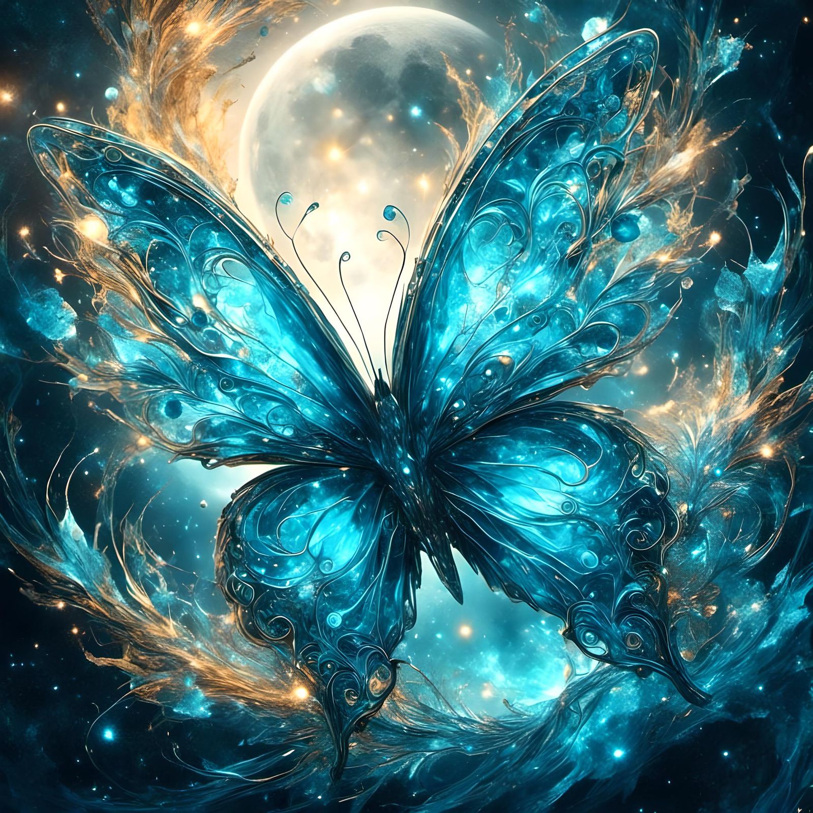 One-Line Art Butterfly with Galactic Magic Trail