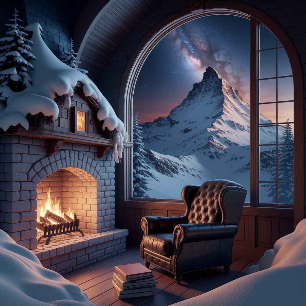 Cozy Mountain Reading Nook with Starry View